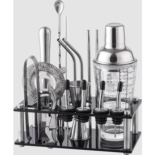 New 17pcs 400ml Glass Bartend Bartender Kit Acrylic Stand Barware Bar Beer Wine Whisky Accessori Tools Mixer Cocktail Shaker Set