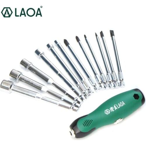 LAOA CR-V 12 In 1 Socket Screwdriver Kit 6 Sockets And 6 Screwdriver Bit Set Hand Tools Slotted Torx Phillips Bits