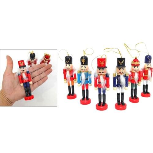 6pcs Christmas Nutcracker Ornaments Set, Wooden Soldier Puppet Toy for Xmas Themed Party Outdoor Yard Tree Hanging Decorations