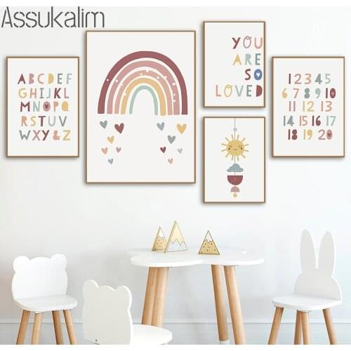 Nursery Canvas Painting Rainbow Sun Posters ABC Poster Digital Education Wall Art Print Nordic Wall Picture For Kids Room Decor