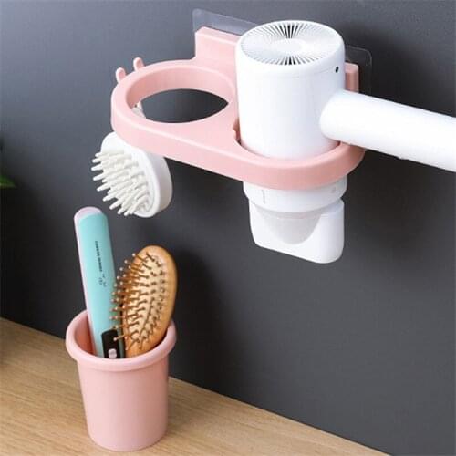 No Trace Stickers Wall-Mounted Storage Racks Creative Suction Cup Hair Dryer Holder Comb Rack Stand Bathroom Supplies