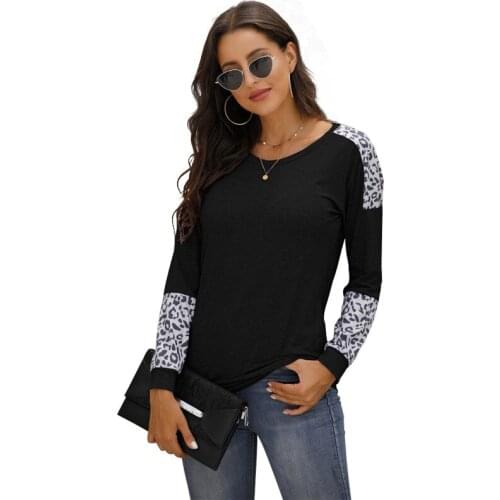 Summer New Women Clothes Tops Leopard Print Patchwork O-neck Long Sleeve Ladies Vintage Casual T-shirt Feminino