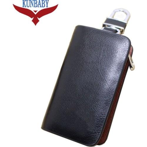 New Black High-grade Cow Genuine Leather Car Keychain Holder Case Bag Cover For All Car Brands