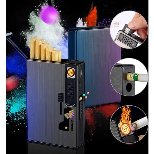 Novelty Cigarette Burst Bead Box With Cigarettes Case USB Lighter Pusher Pops Smoke Ice Beads Box Slim Thick Size Universal Tool