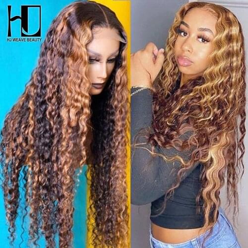 Highlight Wig Brazilian Deep Wave Wig 13x4 Lace Front Human Hair Wigs Transparent Lace Wig Pre Plucked Wig Curly Human Hair Wigs
