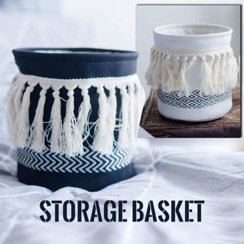 Macrame Tassel Woven Basket Handmade Boho Decor Study Room Canvas Storage Bucket Home Organizer Baskets