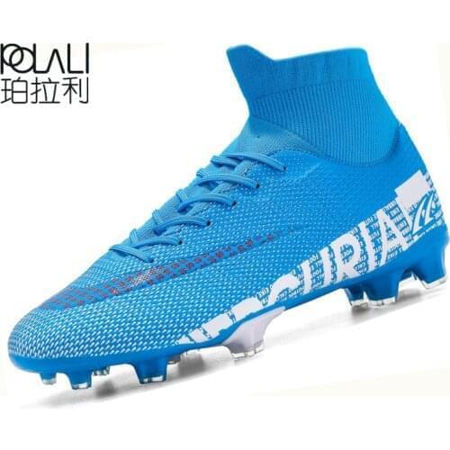 POLALI Outdoor Men Boys Soccer Shoes TF/FG Football Boots High Ankle Kids Cleats Training Sport Sneakers Size 35-44