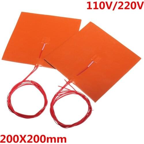 200 x 200mm 110V 220V 200W Silicone Heated Bed Heating Pad w Thermistor for 3D Printer Parts Electric Heating Pads