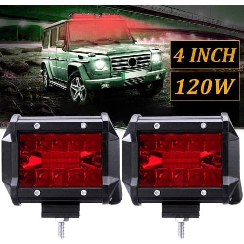 Red LED Work Light Strip Flood Light Driving Fog Light Off-Road Truck LED ATV Off-road SUV Driving Searchlight 2x 4 Inch