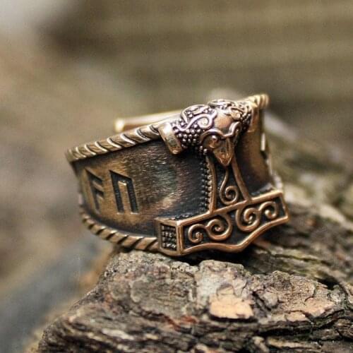 Viking Good Luck Rune Mjolnir 316L Stainless Steel Ring Thors Hammer Nordic Rings Men Amulet Jewelry