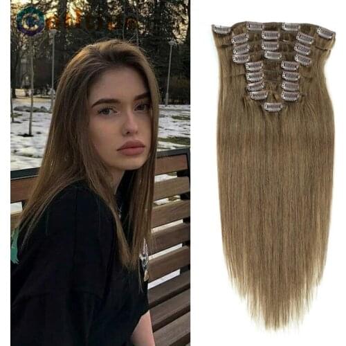 Eotltiue Clip In Hair Extensions Human Hair 16-24 Inch 160G 10Pcs/Set Machine Made Remy Straight Natural Colored Clip-on Hair