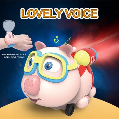 High Quality R09 RC Pig Car RC Watch Car Pig Toy Robot 2.4G Watch RC Car Amimal Toy with Follow Spray Music Function
