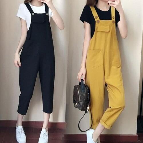 Women Pants Vintage 2020 Yellow Black Casual High Quality Ladies Overalls Romper Baggy Pants Femme Pantalon Plus Size 4XL FY175