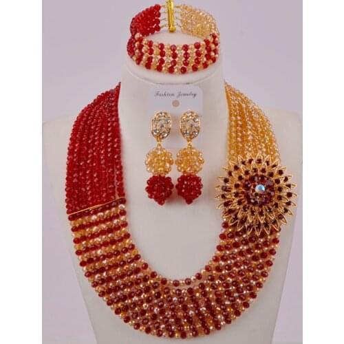 Wine and Champagne Gold AB Women Necklace Jewelry Set African Wedding Beads