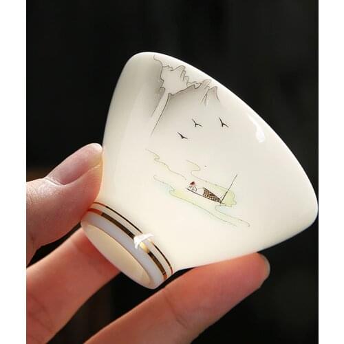 2PCS Hat Cup Ceramic Porcelain Small Bowl 55ml Master Puer Bowls Teacup China Kung Fu Teaware White Jade Cups Crafts Decoration