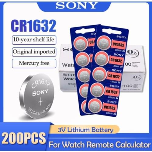 200pcs/lot Sony CR1632 CR 1632 LM1632 BR1632 ECR1632 3V Lithium Battery For Watch Car Key Remote Scale Button Coin Cell Battery
