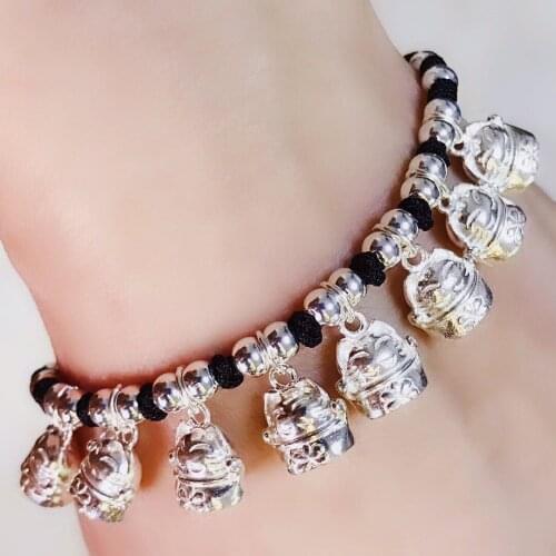 Angela original jewelry] S925 pure silver happy Fortune Cat Silver Anklet Silver Bracelet