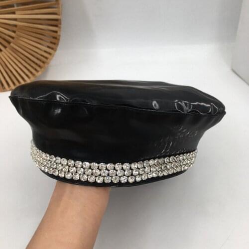 Black Japanese bright drill PU pumpkin hat beret literary joker female western style painter cap Berets