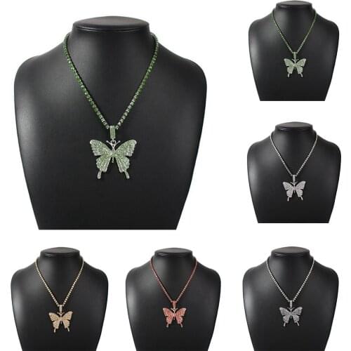 Larger Butterfly Necklace Chain Vintage Colorful Rhinestone Butterfly Pendant Necklace for Women Girls Bohemia Style Jewellery