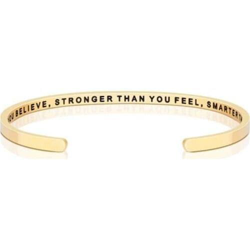 4mm Braver, Stronger, Smarter (within) Gold Mantra Bracelets Stainless Steel Open Cuff Bangle Fashion Gold Inspirational Jewelry