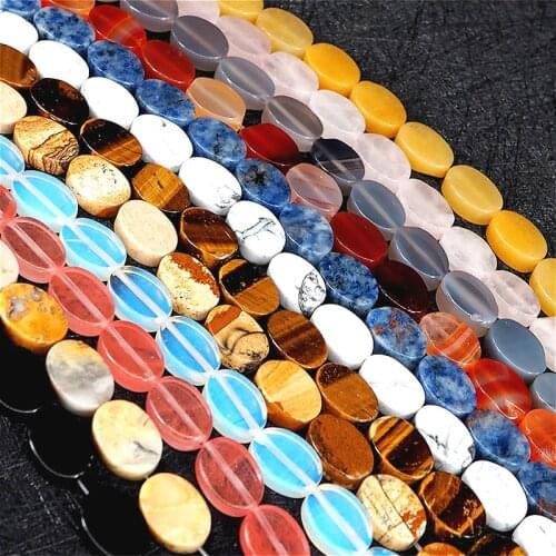 10x14mm Natural Semi-precious Stone Loose Beads Flat Oval Shape Egg-shaped 12 Colors Jewelry Beads For Making Necklace Bracelet