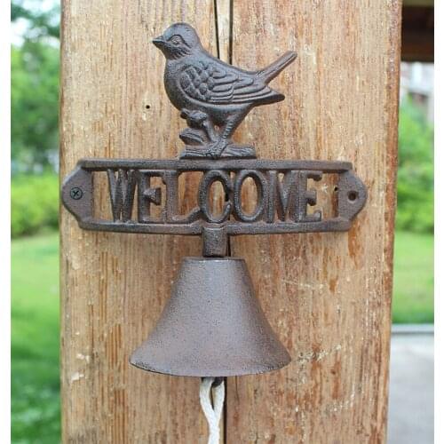 Cast Iron WELCOME Dinner Bell Bird Wall Mount Metal Decorative Door Bell Home Garden Porch Patio Farm Yard Decoration Ornaments