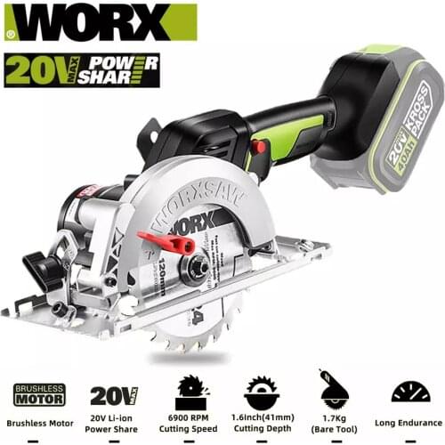 Worx Professional Tool WU533 Brushless Motor 115MM Cordless Circular Saw 45 /90 Degree cutting Powershar Battery