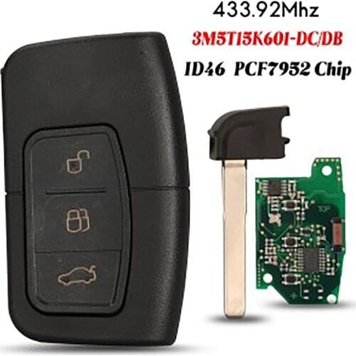 For Ford C-Max Focus MK2 Kuga Mondeo Galaxy Smart Car Remote Key 3 Buttons 433.92Mhz ID46 3M5T15K601-DC/DB