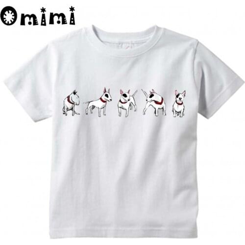 Boys/Girls Bull Terrier Dog Pet Animal Funny Printed T Shirt Kids Short Sleeve Tops Childrens White T-Shirt