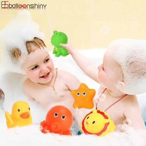 13PCS lot Baby Bath Toys Animal Environmentally Squeaking Sounding Water Spray Toy Floating Summer Pool Toys Rubber Duck Cute