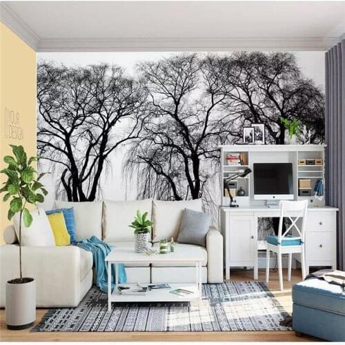 Customized high-end wallpaper park three big trees beautiful photography background wall waterproof material