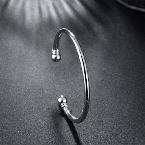 Delicate 925 Sliver Fashion Jewelry 5MM Simple Smooth Cuff Bangle For Women Wedding Engagement Trendy Gift