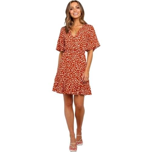 JH 2020 Dress Elegant V Neck Sundress Vestidos Bohemian Style Women Summer Dress sexy gril Short Dresses L894