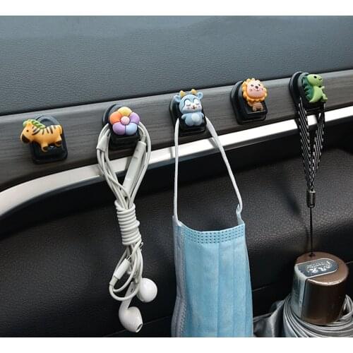Car Hooks Organizer Storage Cute Cartoon Mini Seat Back Hook Hangers Universal Car Sticky Holder Auto Interior Accessories