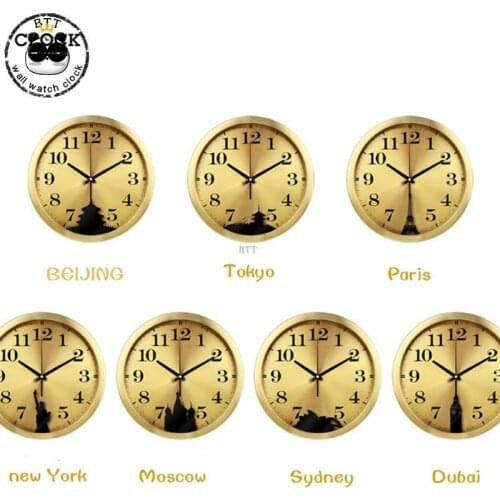 World Metal Desk Gold Wall Clock Quartz Time Clock Zone Hall Creative Clock World Clock