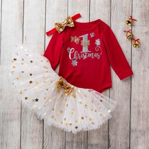 My First Christmas Baby Girl Clothes Set First Christmas Baby Girl Outfit Bodysuit Tutu Dress Headband Baby Christmas Clothes