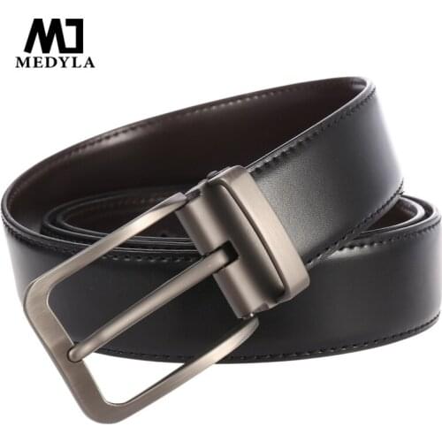 MEDYLA Fashion Classic Genuine Leather Men Belt Alloy Pin Buckle Cow Leather Luxury Strap Belt for Men High Quality LY4021