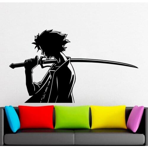 Samurai Wall Decal Ninja Fighting Sword Martial Art Door Window Vinyl Stickers Teens Boys Bedroom Man Cave Home Decor Mural E085