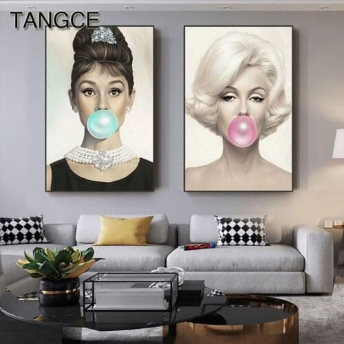 Nordic Mary Monroe Hepburn Pink Bubbles Canvas Painting Poster Duvar Tablolar Mary Monroe Wall Pictures for Living Room Quadro