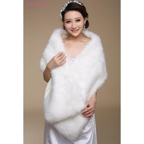 New Elegant Long Hair Faux Fur Wedding Shawl Stoles Wraps Cape for Women
