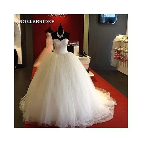 Charming Ruffles Sweetheart Ball Gown Wedding Dress Simple Design Cheap Tull Vestido De Noiva Formal Bridal Gowns Robe De Mariee