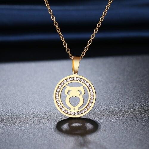 CACANA 316L Stainless Steel Necklace NEW Crystal Chic Cartoon OWL Necklaces For Women Wedding Valentines Day Gifts
