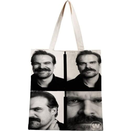 Custom KPOP David Harbour Shopping Bag Graphic Tote Harajuku Shopper Bag Women Canvas Shoulder Bag Female Ulzzang Eco 30*35cm