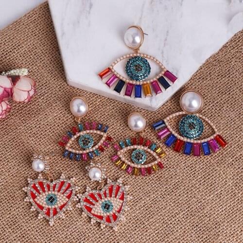 Evil Eye Hoop Earring For Women Love Heart Shape Drop Earrings Vintage Ethnic Boho Zirocn Dangle Earring Jewelry Gift Korean