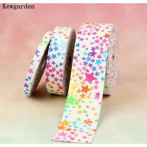 Kewgarden Multicolored Graffiti Layering Cloth Fabric Ribbon 2" 1" 50 25 10 mm DIY Hair Bow Accessories Handmade Tape 10 Meters