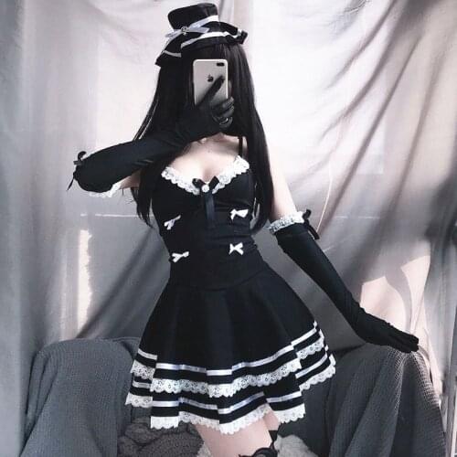 Sexy Apron Erotic Lolita Maid Cosplay Lingerie Costume Underwear Kawaii Mini Top Devil Roleplay Set Babydoll Bow for Women Anime