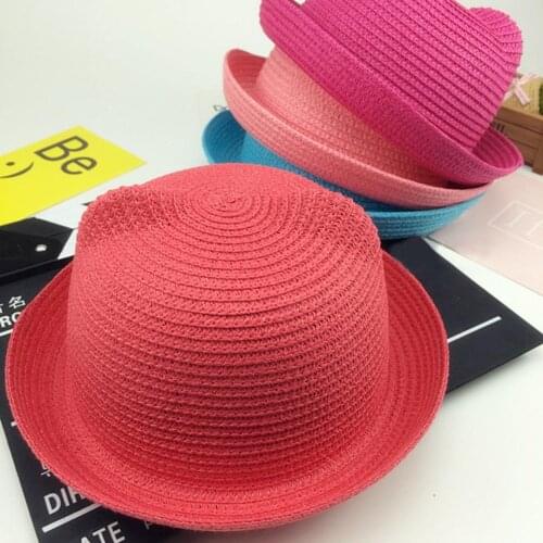 Cute Cat Ear Mom Baby Hat Kids Summer Hats Childrens Straw hat Parent-child Sunhat Parent - child Solid Beach Panama Caps