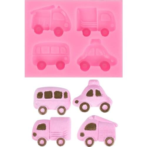 Cartoon Cars Shape 4 Car Toy Silicone Mold Cake Decorating Tools Cake Cupcake Fondant Chocolate Sugarcraft Candy DIY Soap Mould