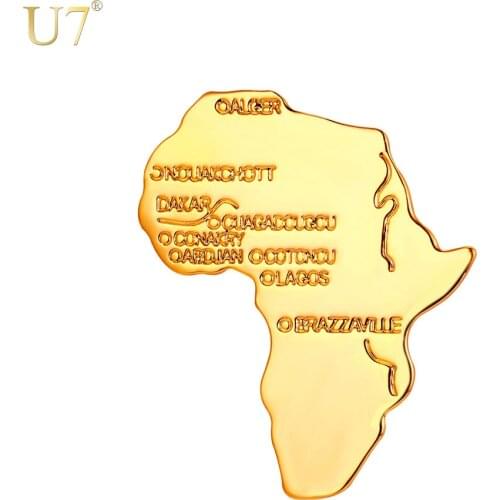 U7 New Arrival Trendy Unisex Pin Brooches African Jewelry Yellow Gold Color Hiphop Africa Map Lapel Brooches B115