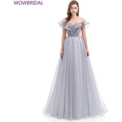 2021 New Elegant Rhinestone Ruffled Deep V-neck Back Tie Sleeveless A-line Floor Length Dress Evening Formal Evening Dress